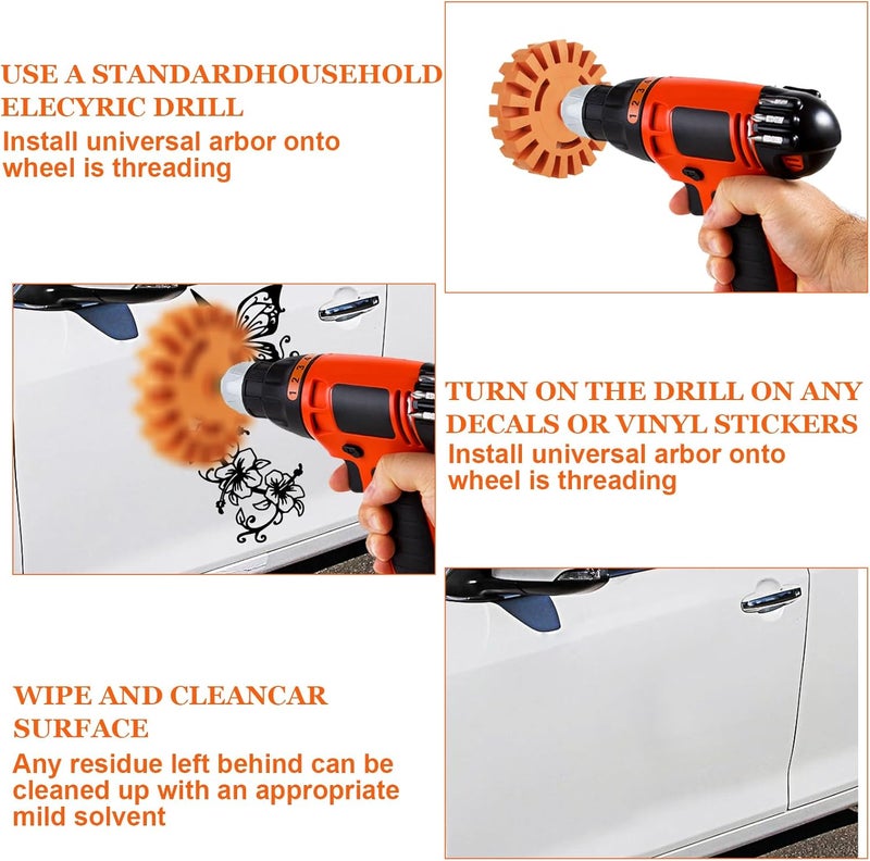 MIVIDE 4PCS Decal Remover Eraser Wheel Tool Kit, 4inch Rubber Power Drill Attachment Car Adhesive, Pinstripe, Sticker, Vinyl Removal Tool Set with Drill Adapter for Cars, RV, Boats - Image 3